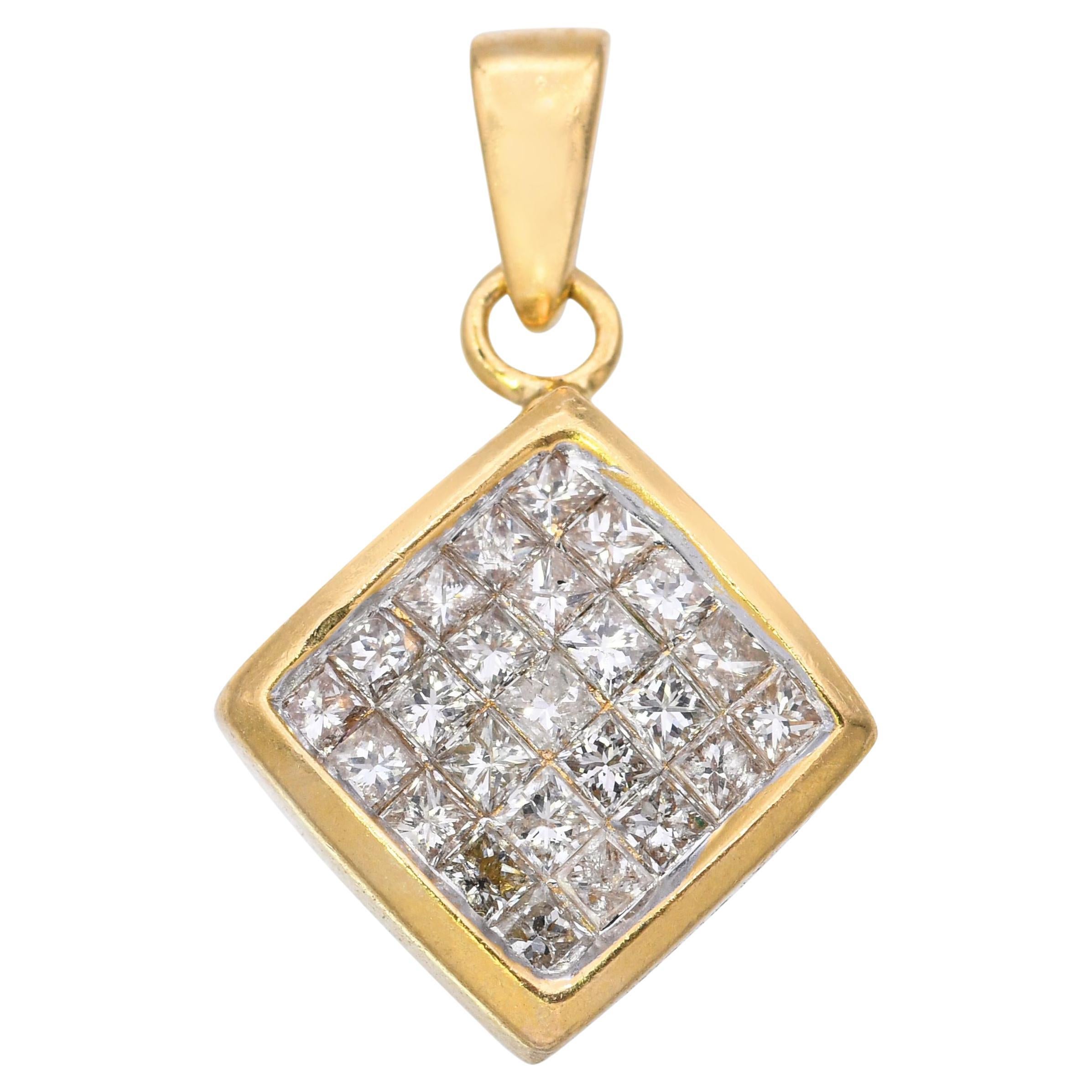 Vintage 18k Yellow Gold Invisible Set Diamond Pendant