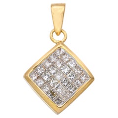 Vintage 18k Yellow Gold Invisible Set Diamond Pendant