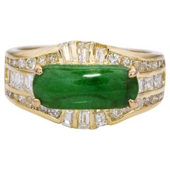 Vintage 18k Yellow Gold Jade and 1.06tcw Diamond Ring