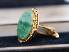 Gemelli vintage in oro giallo 18 carati con giada e diamanti