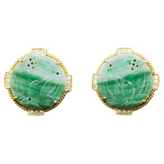 Gemelli vintage in oro giallo 18 carati con giada e diamanti