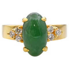 Bague Vintage en or jaune 18k Jade et diamant