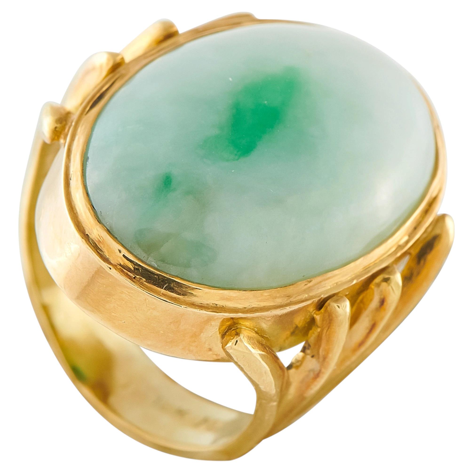 Vintage 18K Yellow Gold Jade Ring MF18-062926 For Sale