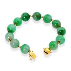 Vintage 18k Yellow Gold Jadeite Jade Bead Link Bracelet