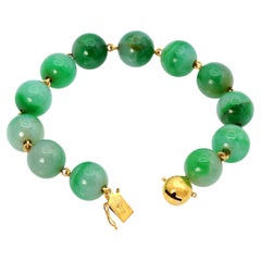 Vintage 18k Yellow Gold Jadeite Jade Bead Link Bracelet