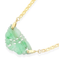 Vintage 18k Yellow Gold Jadeite Jade Carved Butterfly Necklace