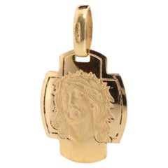 Vintage 18k Yellow Gold Jesus Pendant. Image of Jesus Christ. Jesus Christ Face