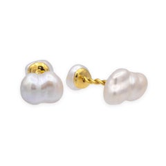 Vintage 18K Yellow Gold Keshi Pearl Cufflinks Exceptional Luster