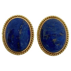 VINTAGE 18K Yellow gold  LAPIS BLUE OVAL CLIP ON EARRINGS