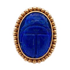 Vintage 18K Yellow Gold Lapis Lazuli Scarab Ring