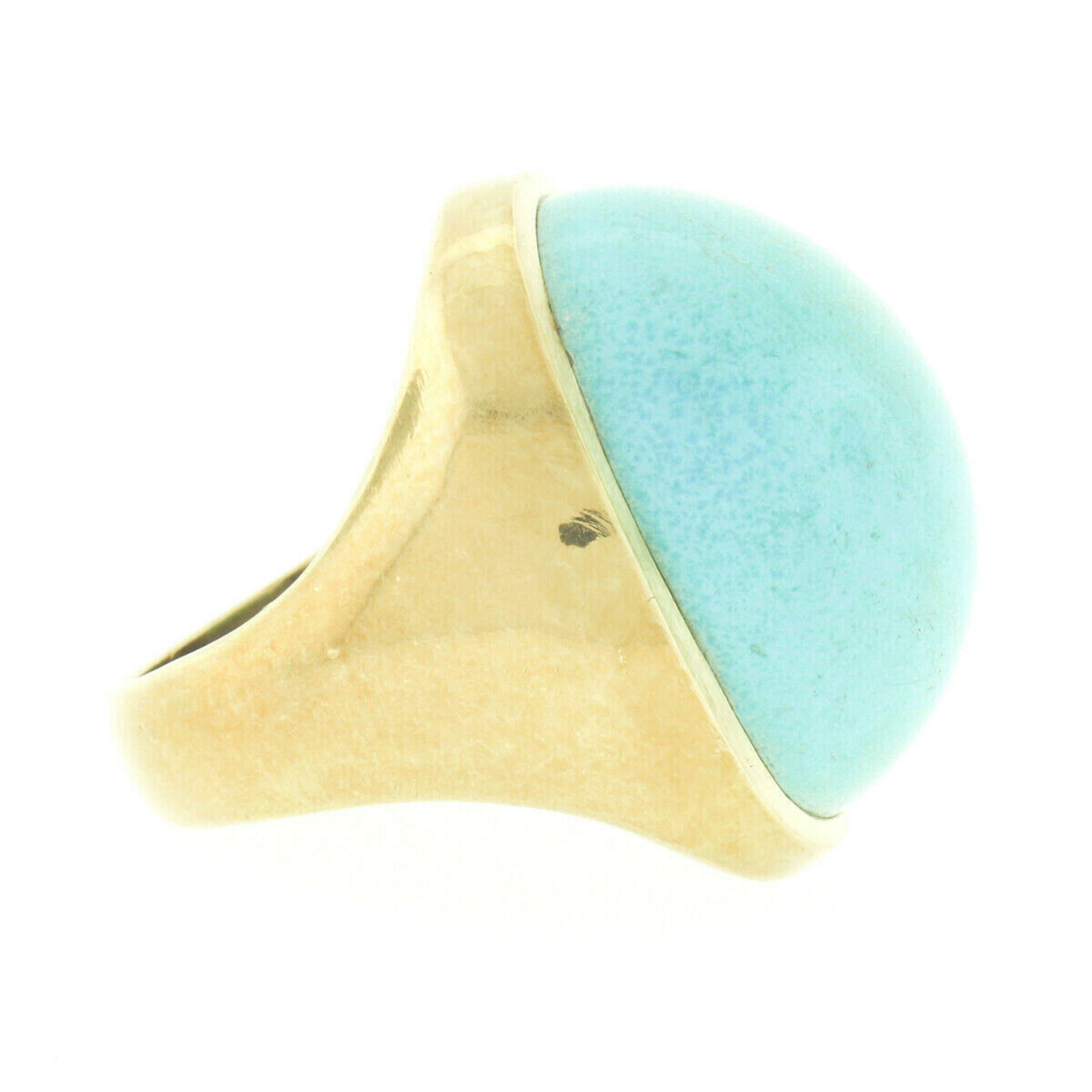 Vintage 18k Yellow Gold Large Bezel Cabochon Turquoise Solitaire Statement Ring 4