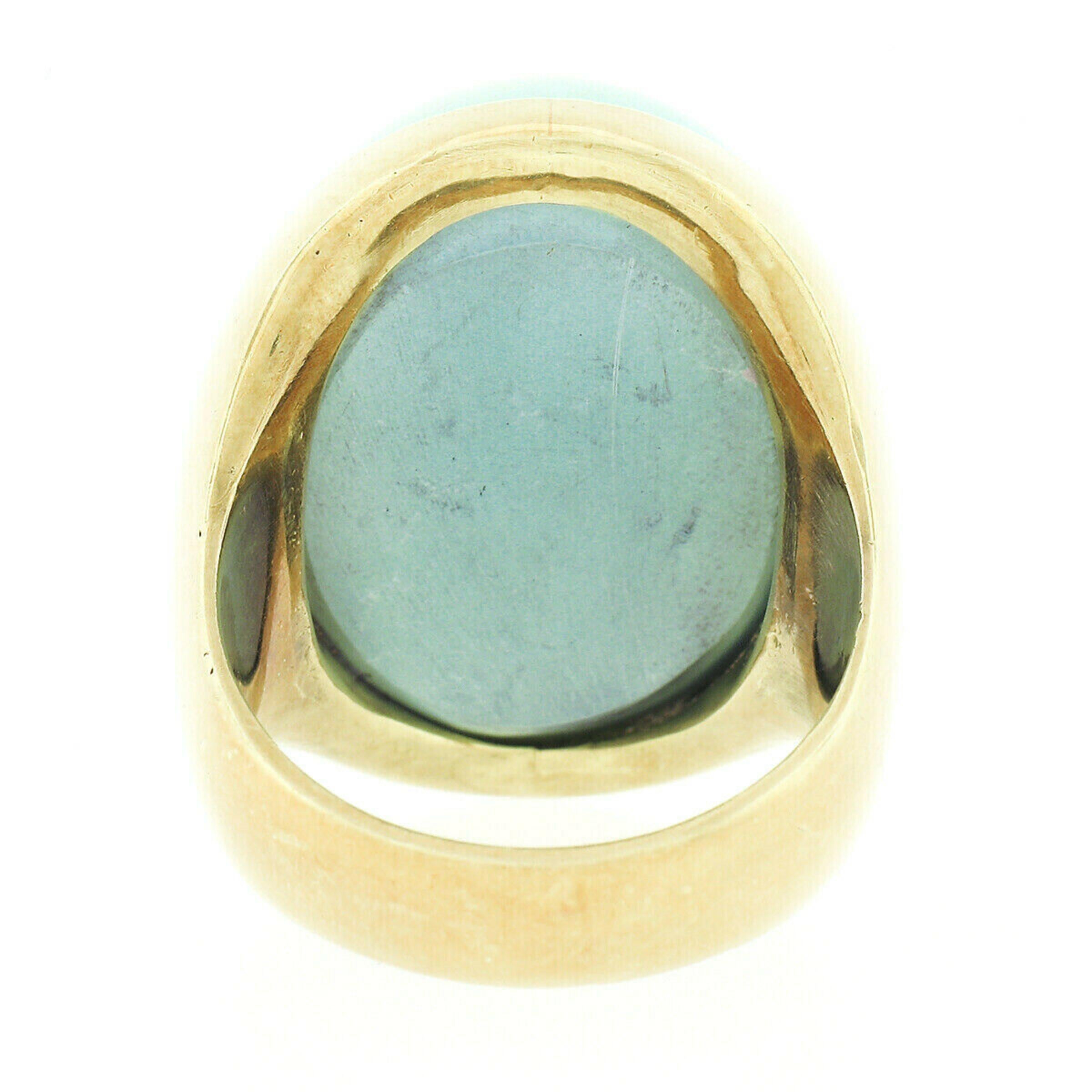 Vintage 18k Yellow Gold Large Bezel Cabochon Turquoise Solitaire Statement Ring 5