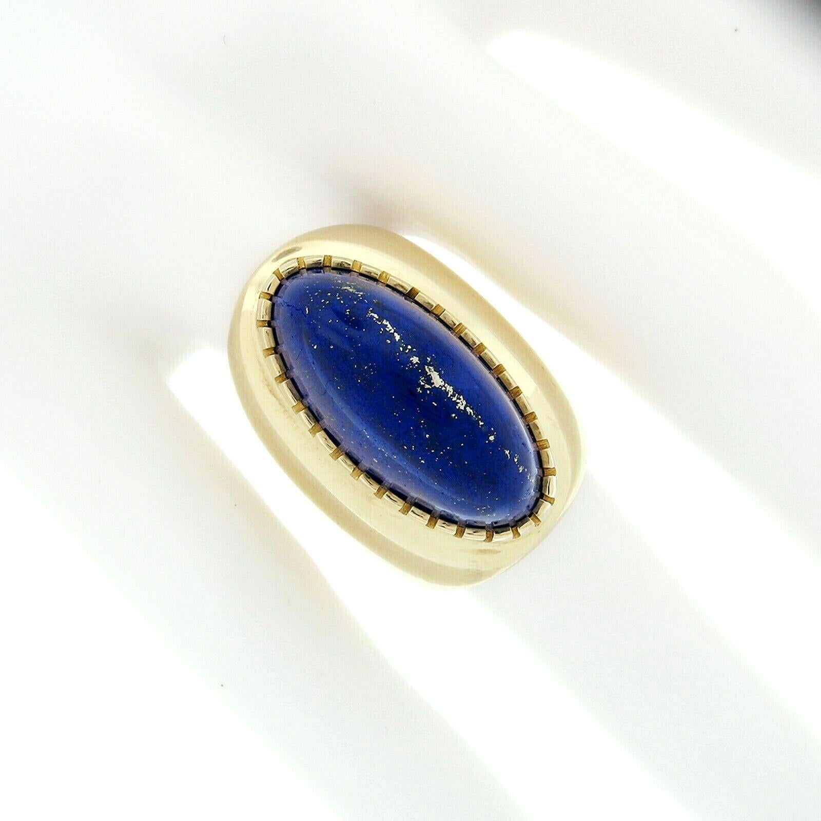 Oval Cut Vintage 18 Karat Gold Large GIA Oval Cabochon Lapis Lazuli Wide Statement Ring