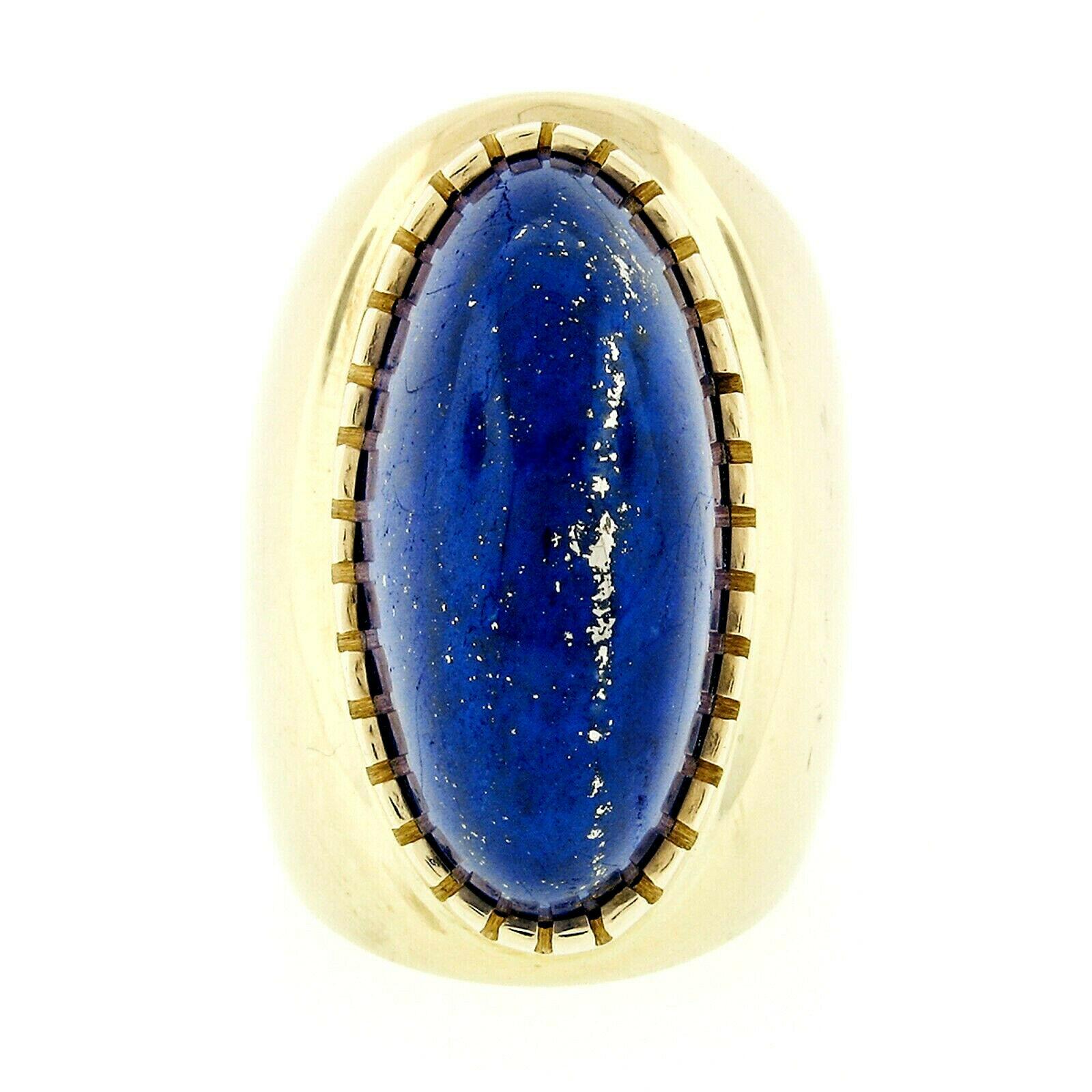 Vintage 18 Karat Gold Large GIA Oval Cabochon Lapis Lazuli Wide Statement Ring In Excellent Condition In Montclair, NJ