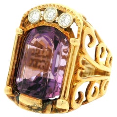 Anillo vintage de oro amarillo de 18 quilates con diamantes de amatista de talla única y a medida
