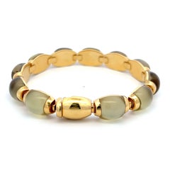 Vintage 18K Yellow Gold Link Bracelet with 10x11.5 MM Yellow Moonstones