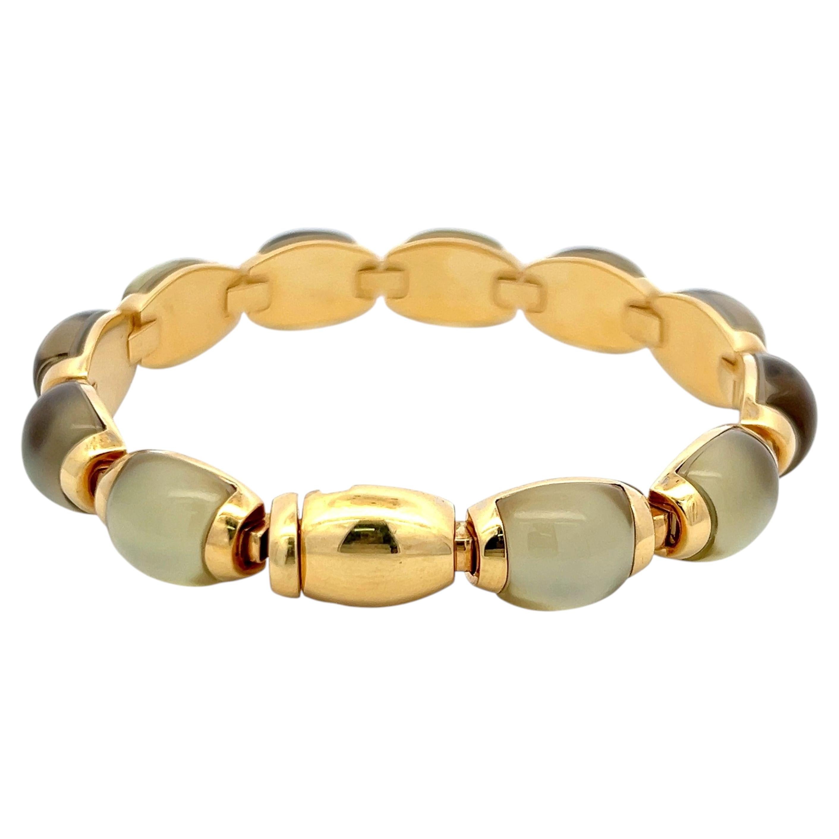 Vintage 18K Yellow Gold Link Bracelet with 10x11.5 MM Yellow Moonstones