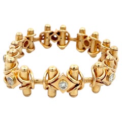 Vintage 18K Yellow Gold Link Bracelet with 1.2 Carat Round H-VS2 Diamonds