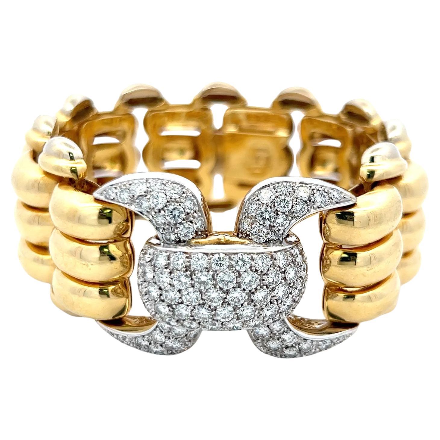Pulsera vintage de eslabones de oro amarillo de 18 quilates con diamantes redondos G-VS de 3,9 quilates