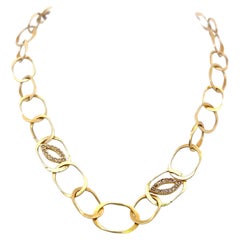 Collier vintage à maillons en or jaune 18 carats, serti de diamants taille rose de 0,56 carat, pureté J, couleur SI