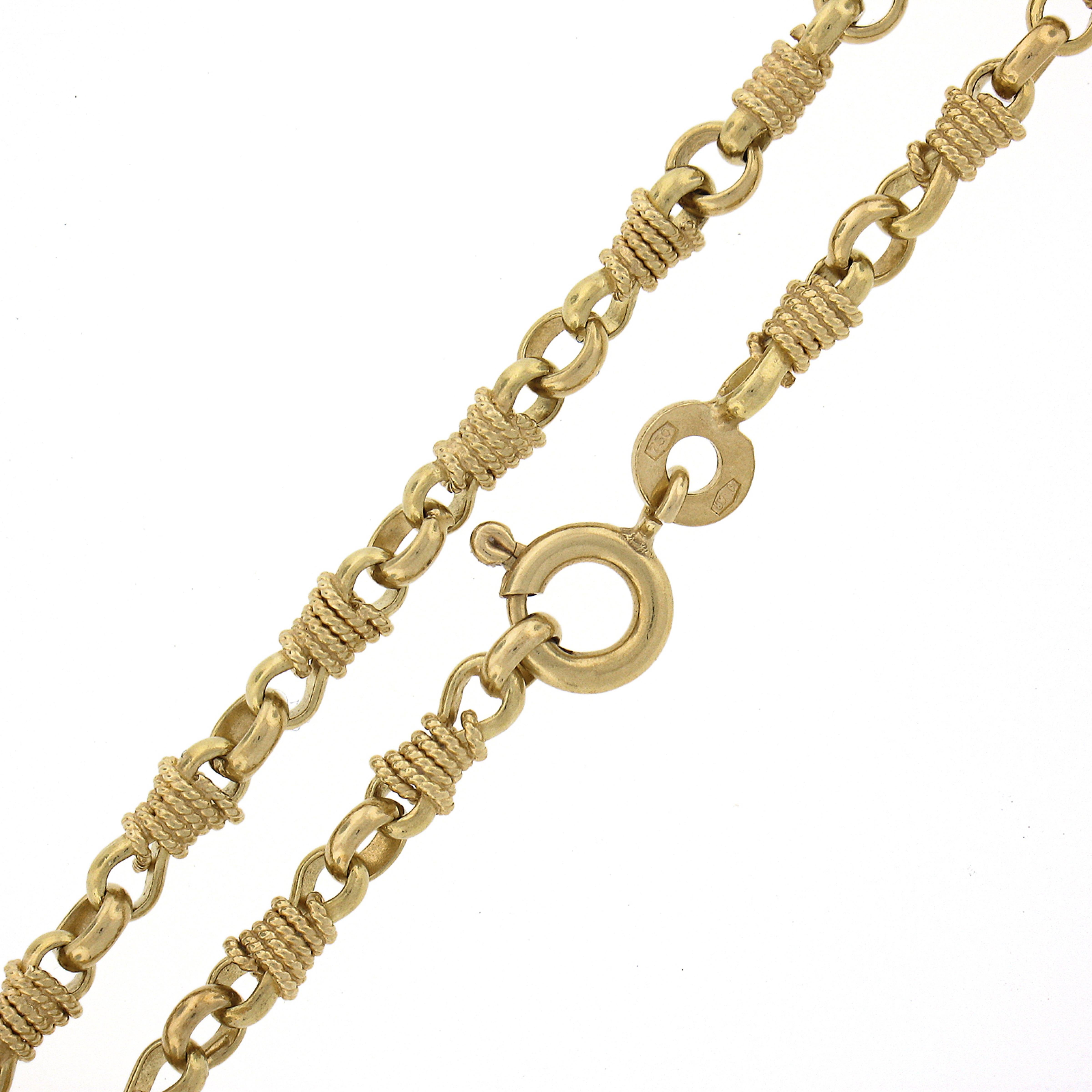 Women's or Men's Vintage 18k Yellow Gold Long Wrapped Twisted Wire Fancy Link Chain Necklace