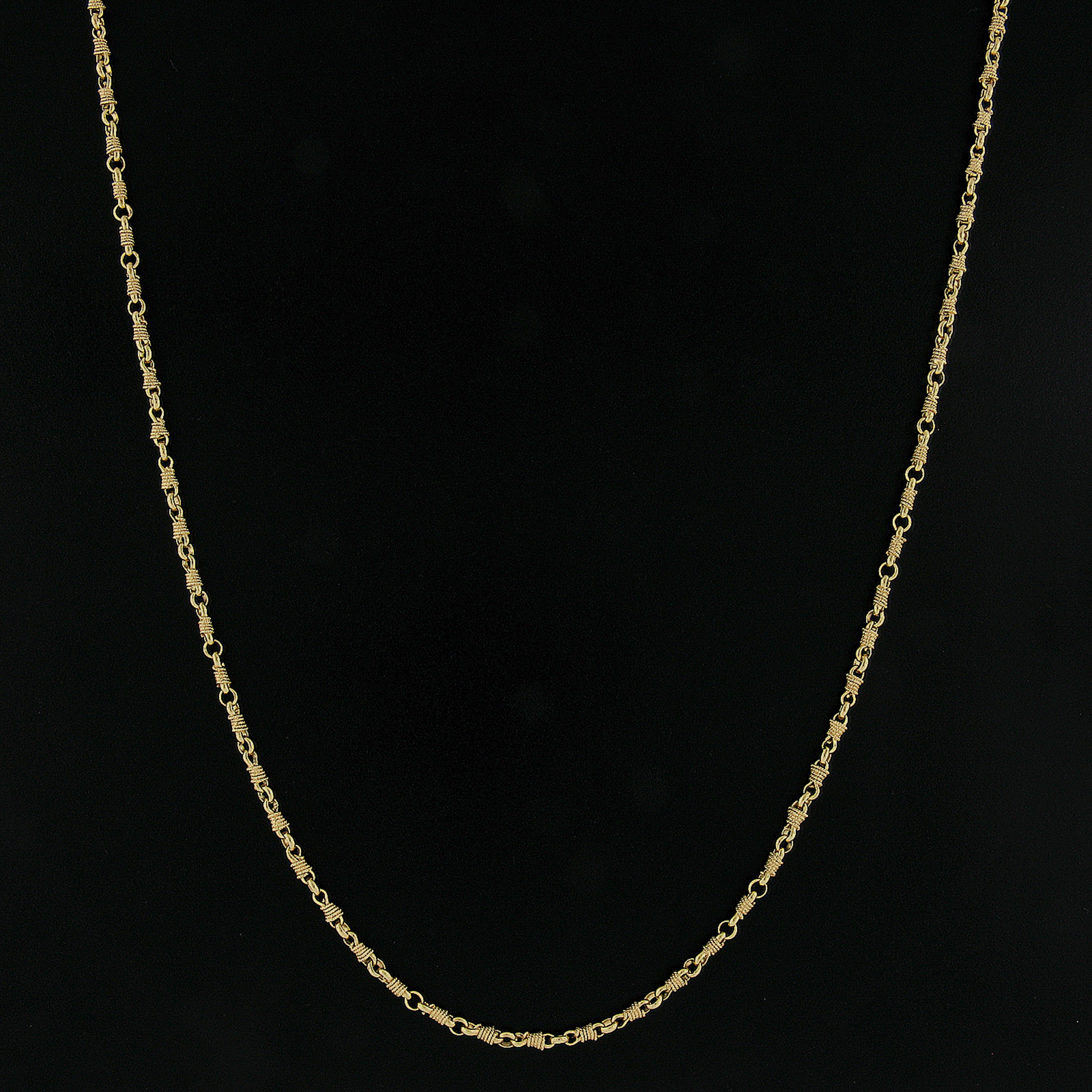 Vintage 18k Yellow Gold Long Wrapped Twisted Wire Fancy Link Chain Necklace 1
