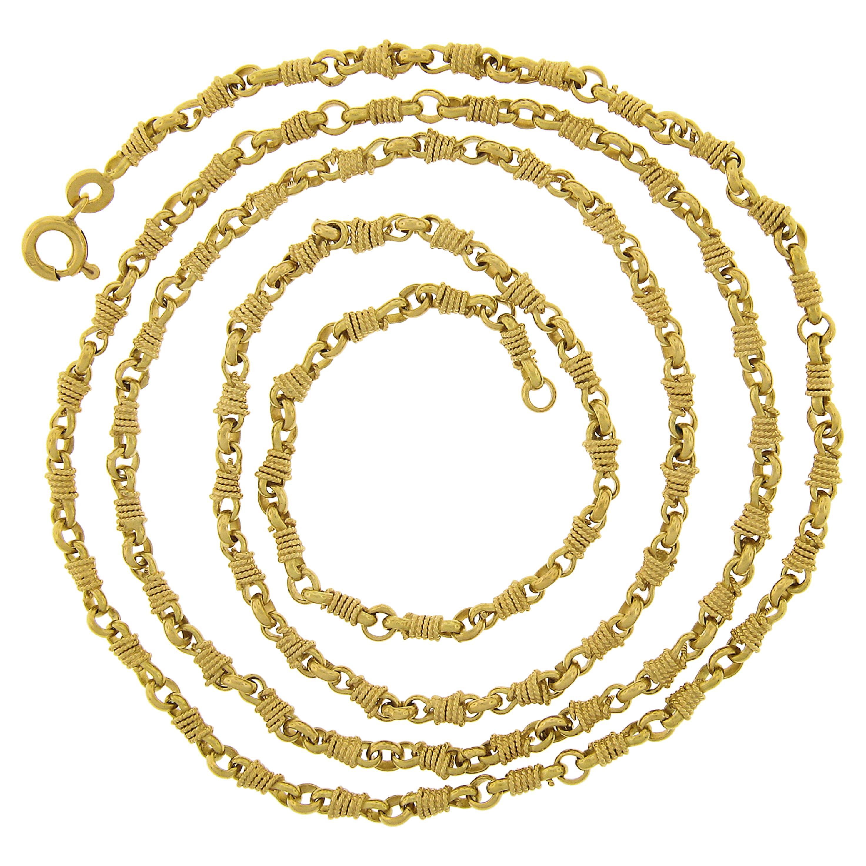 Vintage 18k Yellow Gold Long Wrapped Twisted Wire Fancy Link Chain Necklace