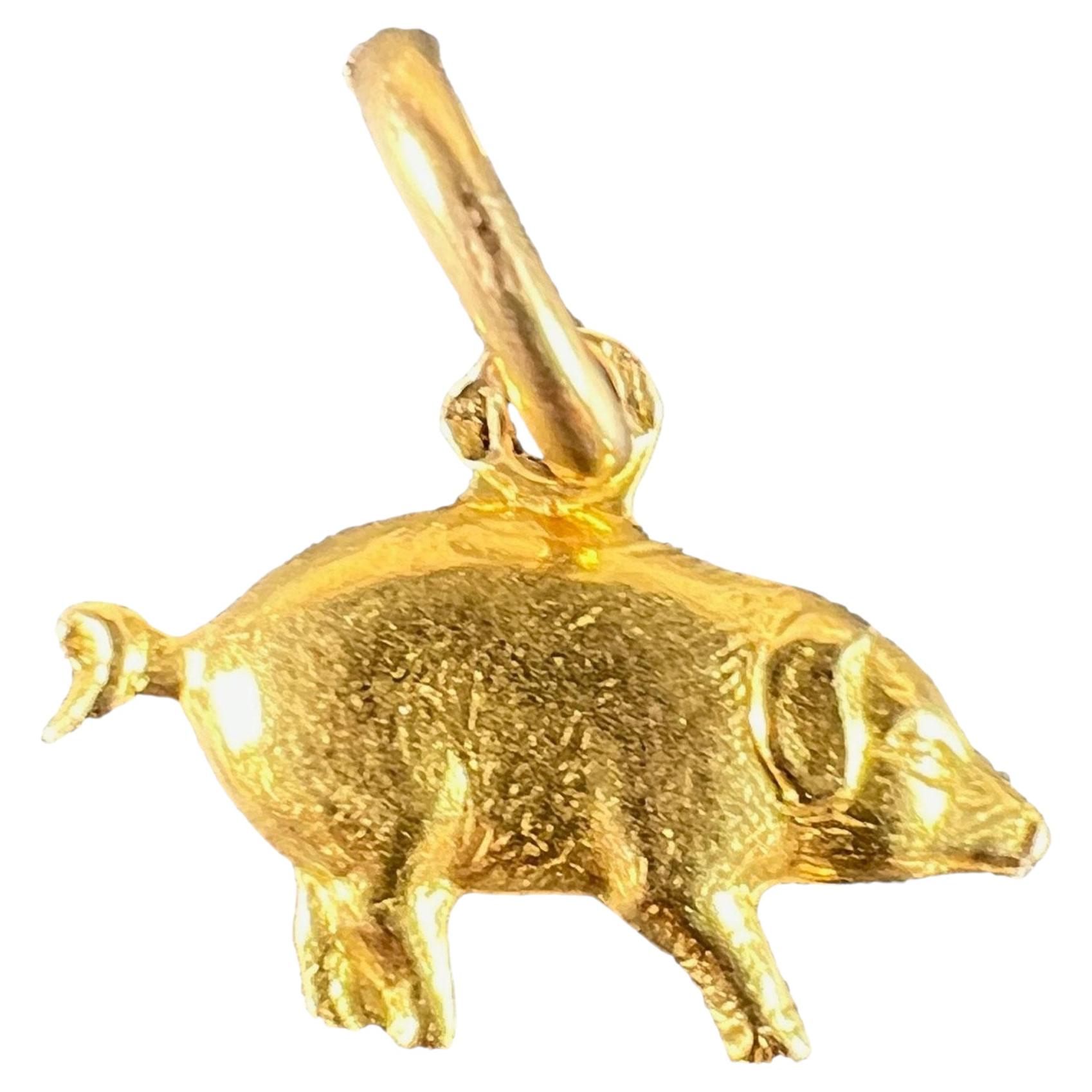 Vintage 18K Yellow Gold Lucky Pig Charm Pendant