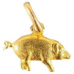 Vintage 18K Yellow Gold Lucky Pig Charm Pendant