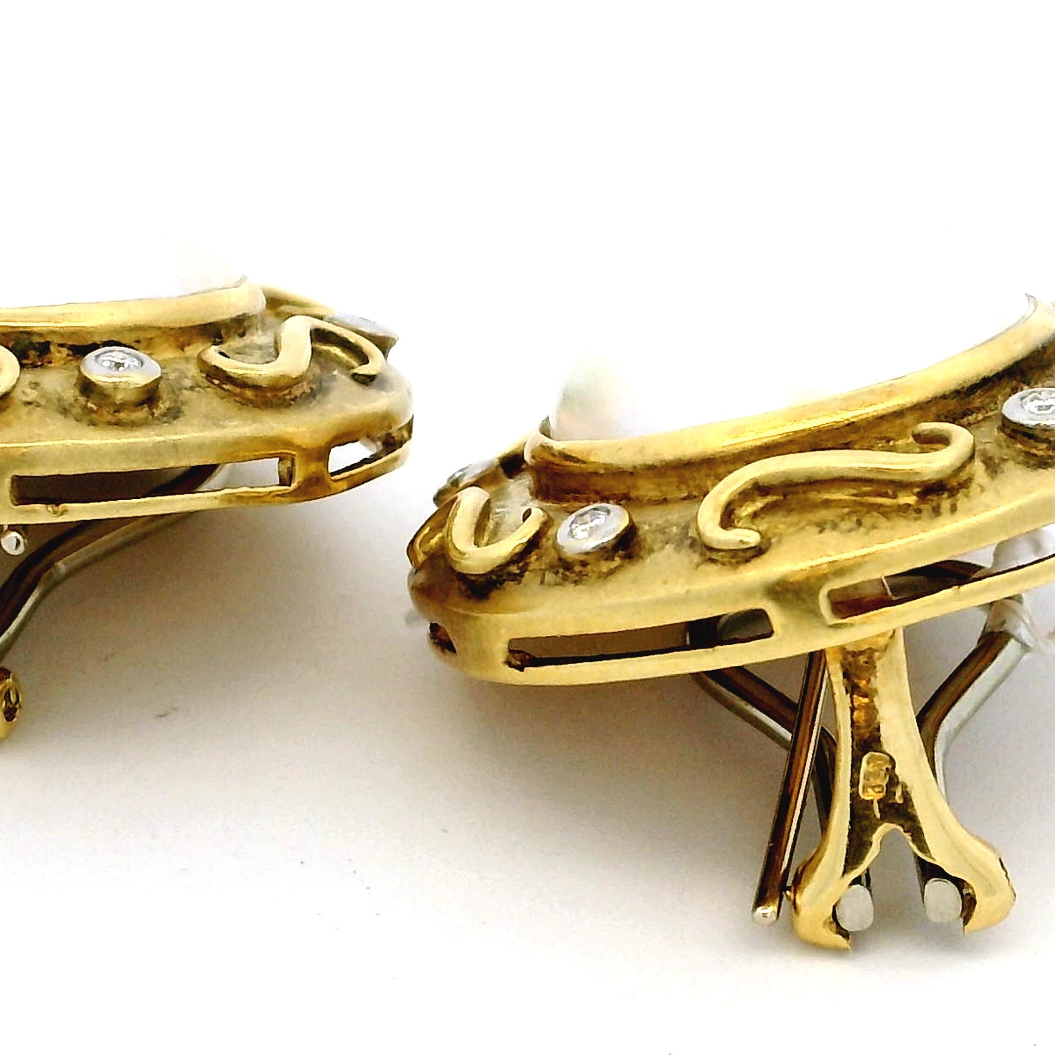 Vintage 18K Gelbgold Mabe Perle & Diamant Clip-On Ohrringe  Neoetruskisch im Angebot 5
