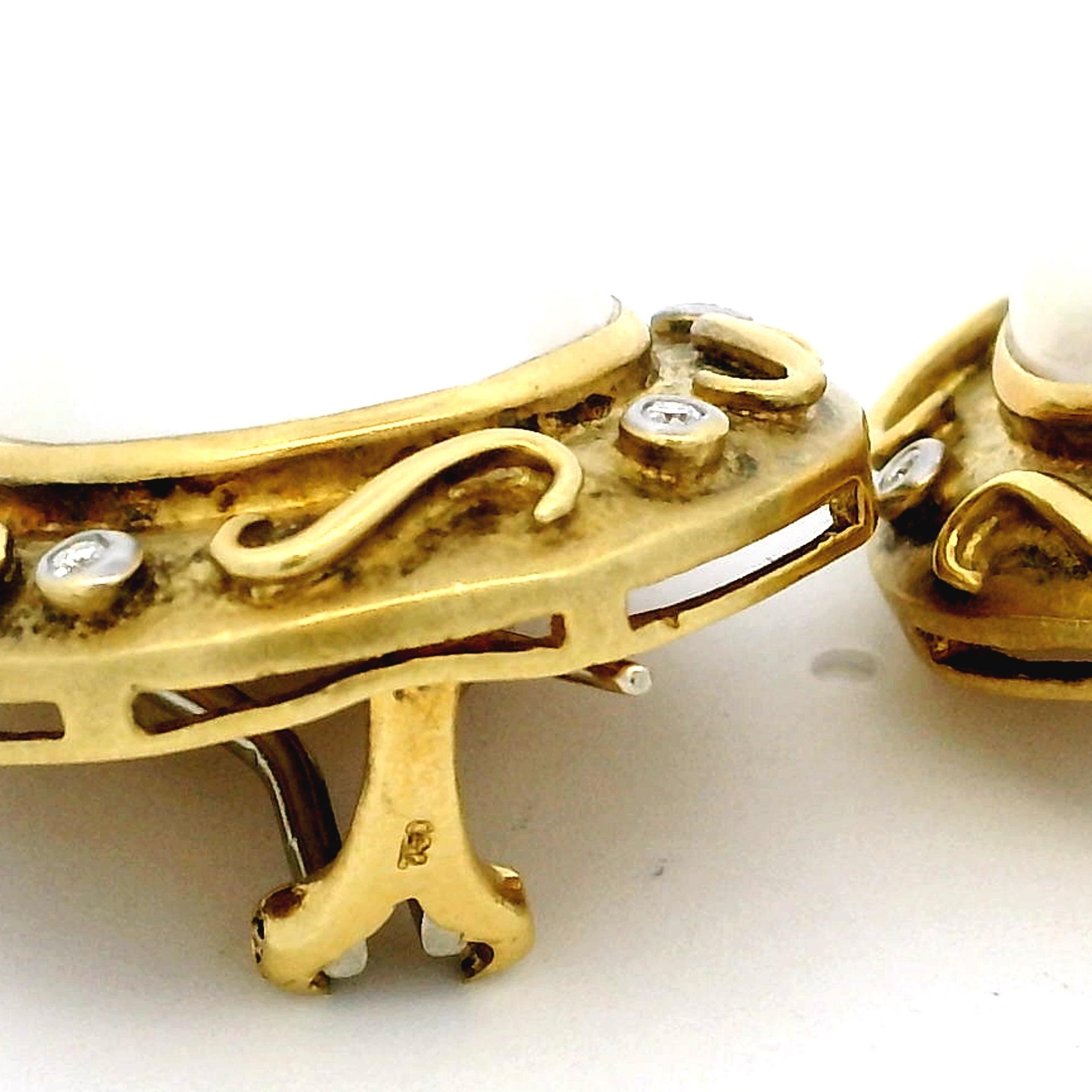 Vintage 18K Gelbgold Mabe Perle & Diamant Clip-On Ohrringe  Neoetruskisch im Angebot 6