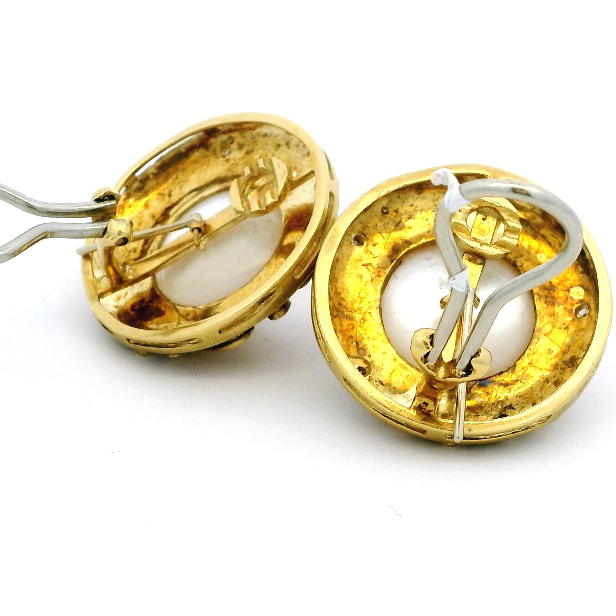 Vintage 18K Gelbgold Mabe Perle & Diamant Clip-On Ohrringe  Neoetruskisch im Angebot 4