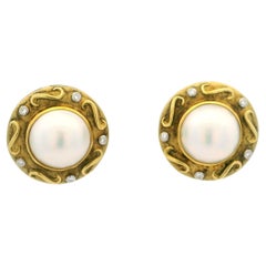 Vintage 18K Gelbgold Mabe Perle & Diamant Clip-On Ohrringe  Neoetruskisch