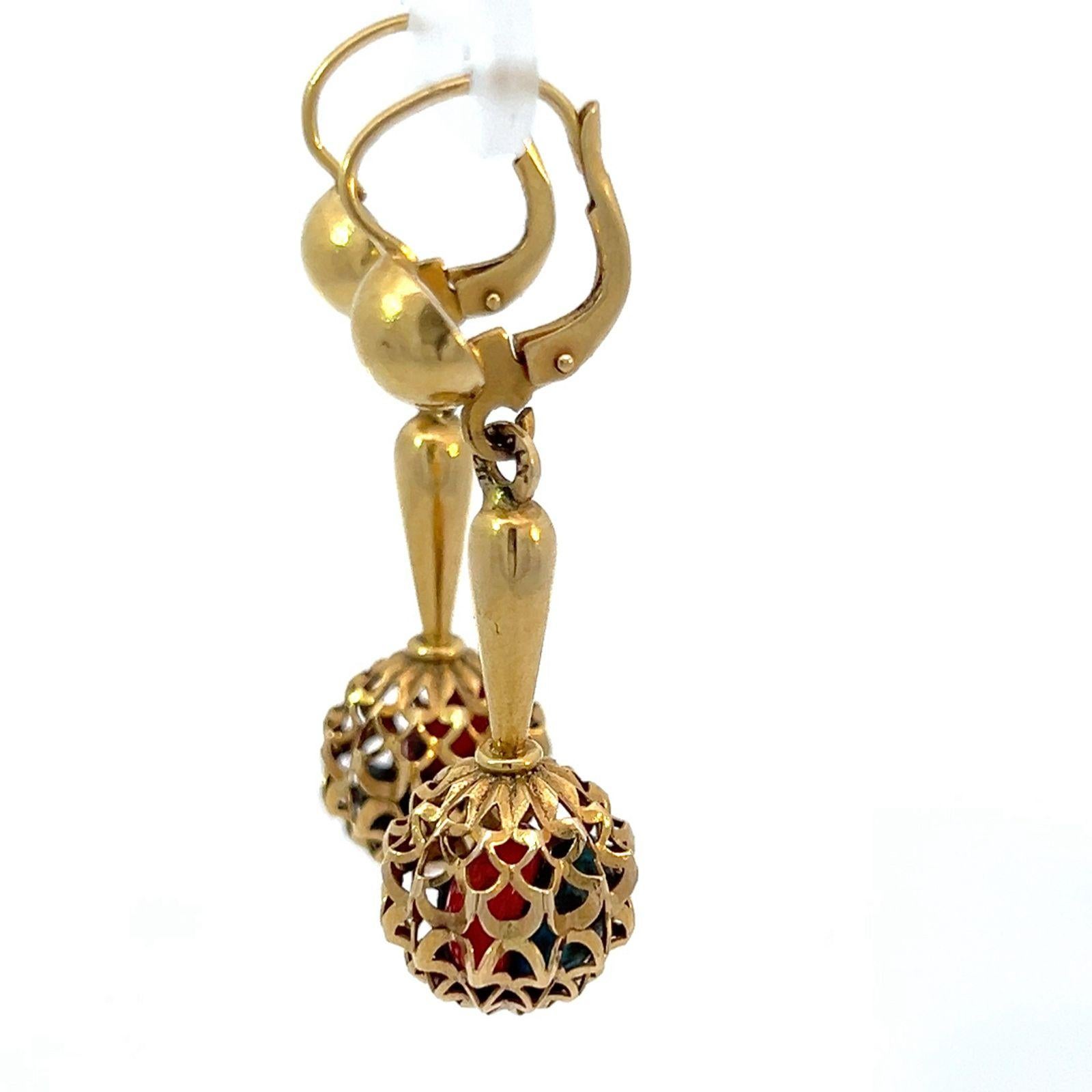 Vintage 18k Yellow Gold Maraca Dangle Earrings, Italy 1