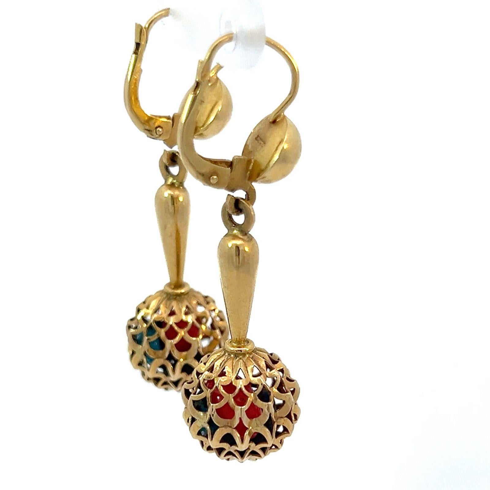 Vintage 18k Yellow Gold Maraca Dangle Earrings, Italy 3
