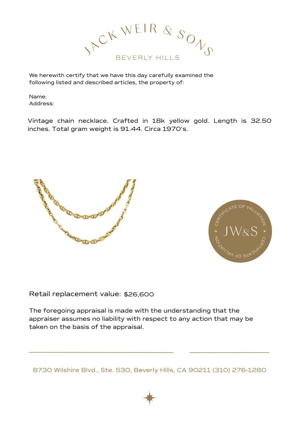 Vintage 18k yellow gold mariners chain necklace For Sale 3
