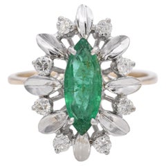 18 Karat Gelbgold Marquise-Smaragd-Diamant-Ring