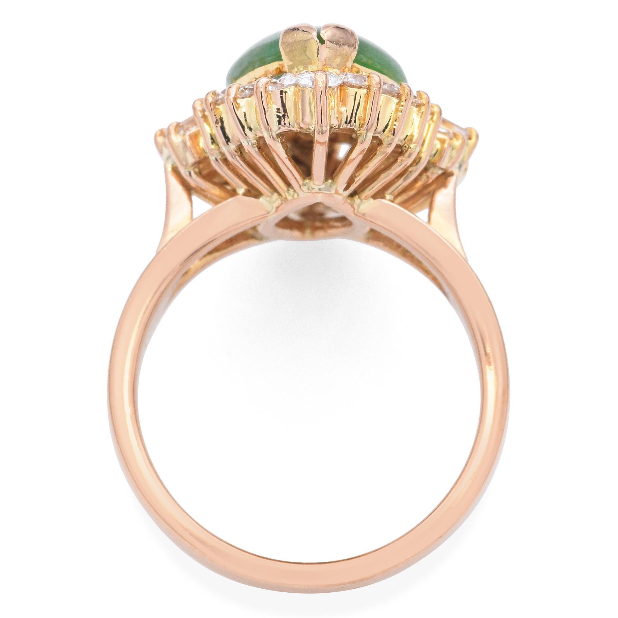 Women's Vintage 18k Yellow Gold Marquise Jade and Diamond Halo Ring
