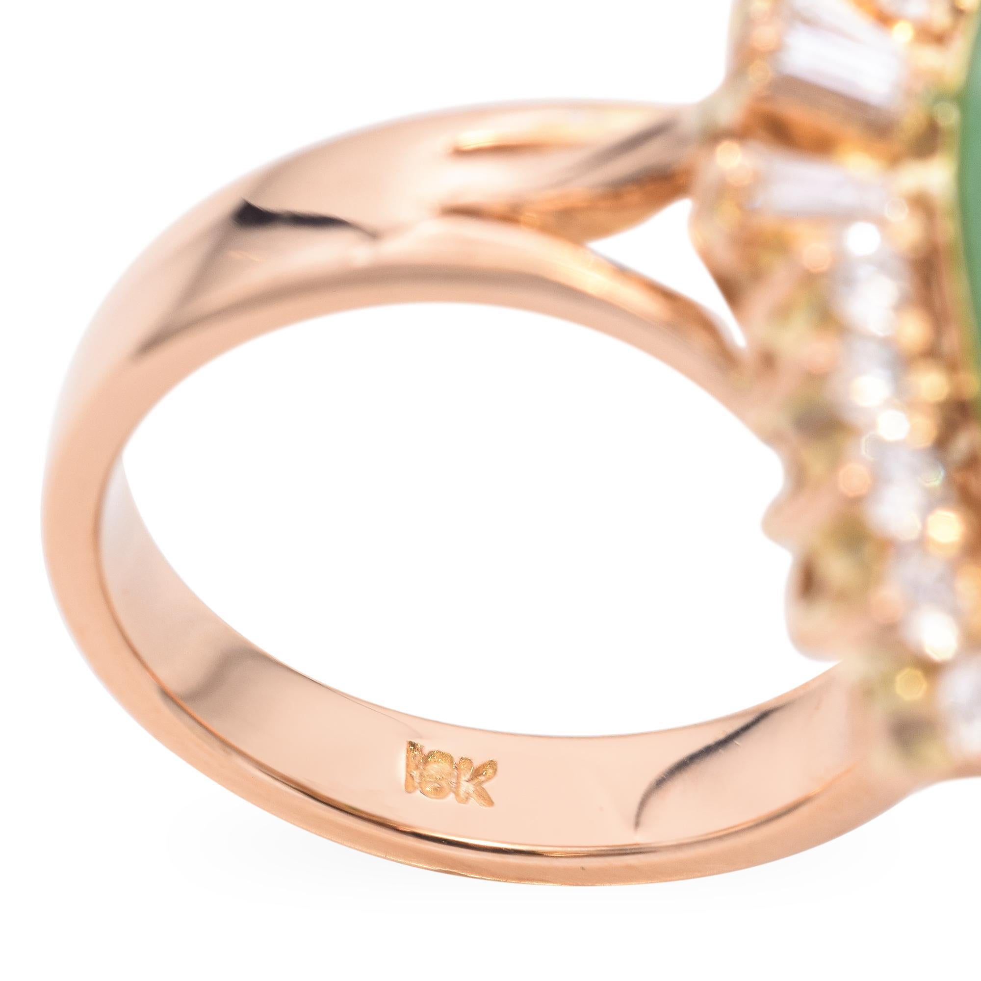 Vintage 18k Yellow Gold Marquise Jade and Diamond Halo Ring 2