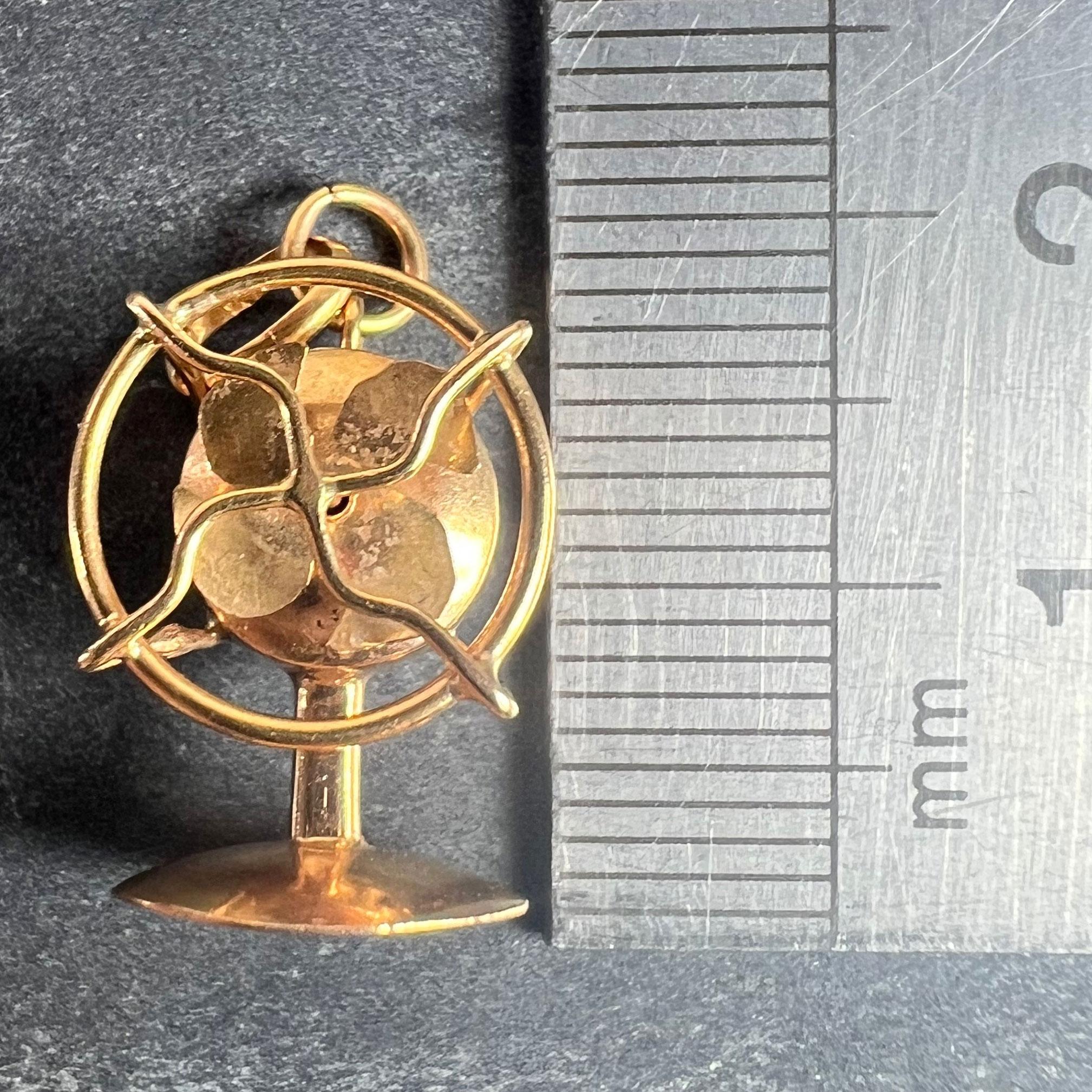 Vintage 18K Yellow Gold Mechanical Desk Fan Charm Pendant For Sale 8