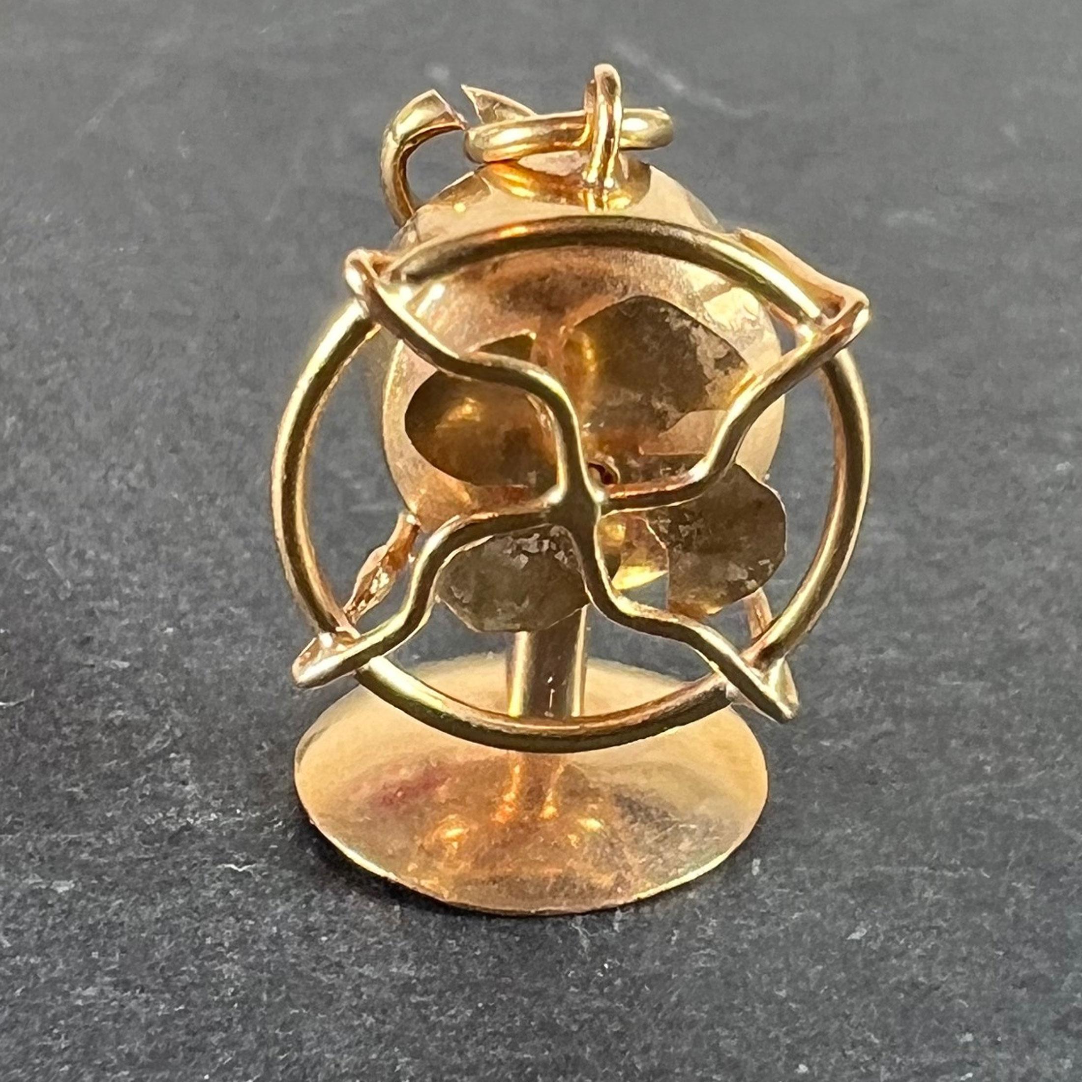 Women's or Men's Vintage 18K Yellow Gold Mechanical Desk Fan Charm Pendant For Sale