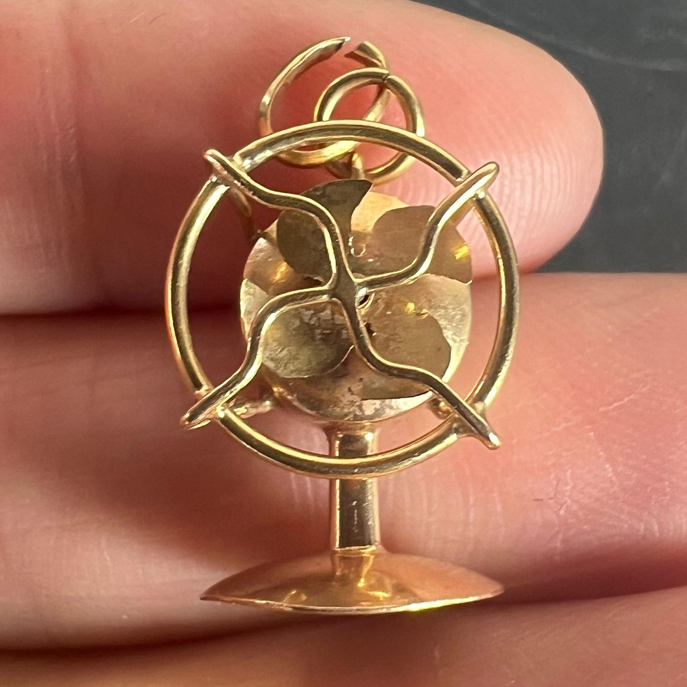 Vintage 18K Yellow Gold Mechanical Desk Fan Charm Pendant For Sale 3