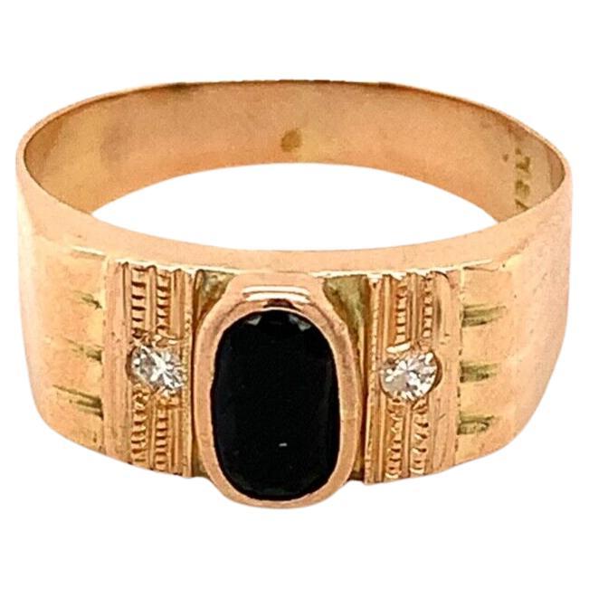 18 Karat Gelbgold Mitternacht Oval Saphir 
Runder Diamant Ring Größe 7,25