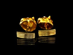 Vintage 18k Yellow Gold Multi Color Enamel Work Tiger Leopard Head Cufflinks