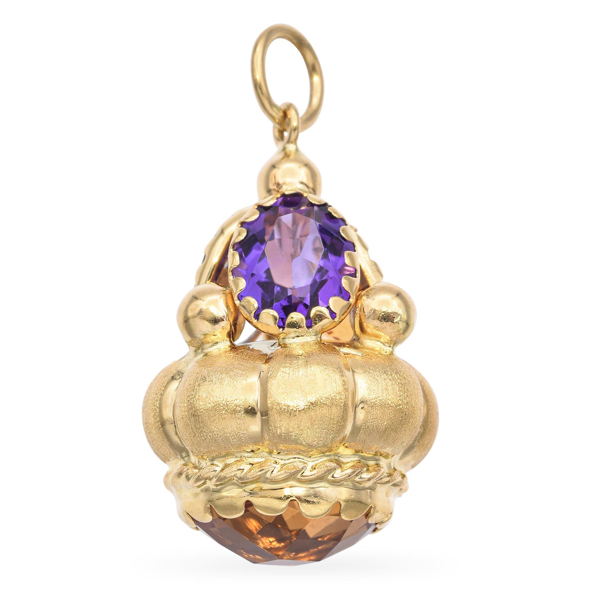 Pendentif Vintage en or jaune 18k avec breloques en pierres multiples en vente 1