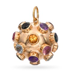 Colgante vintage de oro amarillo de 18 quilates con charm Sputnik multigema