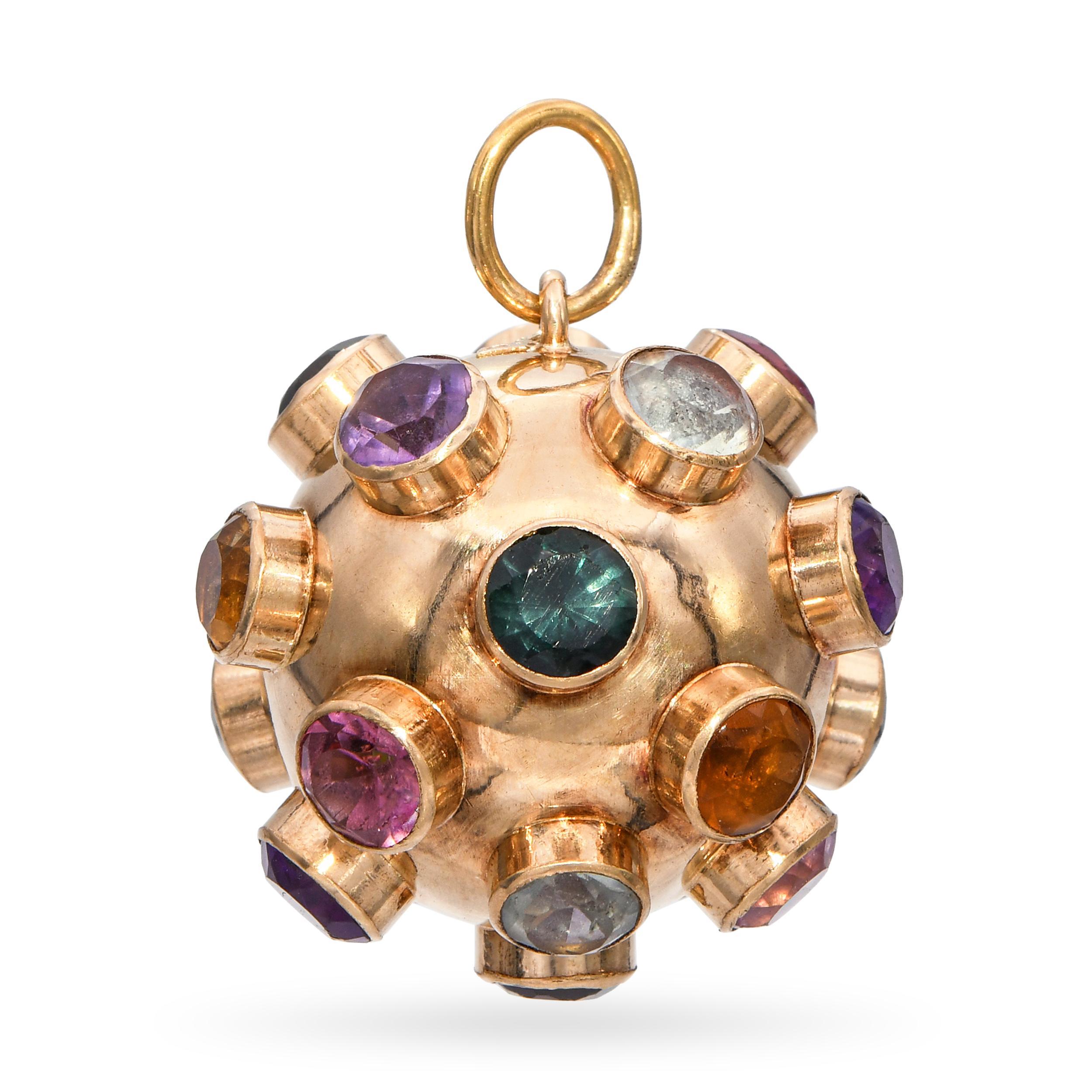 Taille ronde Pendentif en or jaune 18k avec breloque Sputnik en pierres précieuses en vente