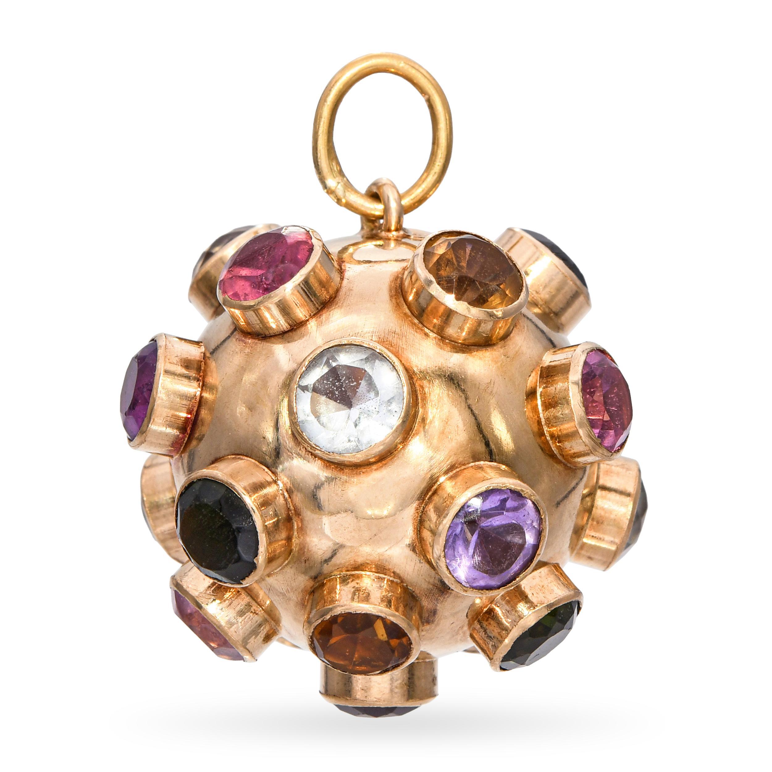Pendentif en or jaune 18k avec breloque Sputnik en pierres précieuses Bon état - En vente à New York, NY