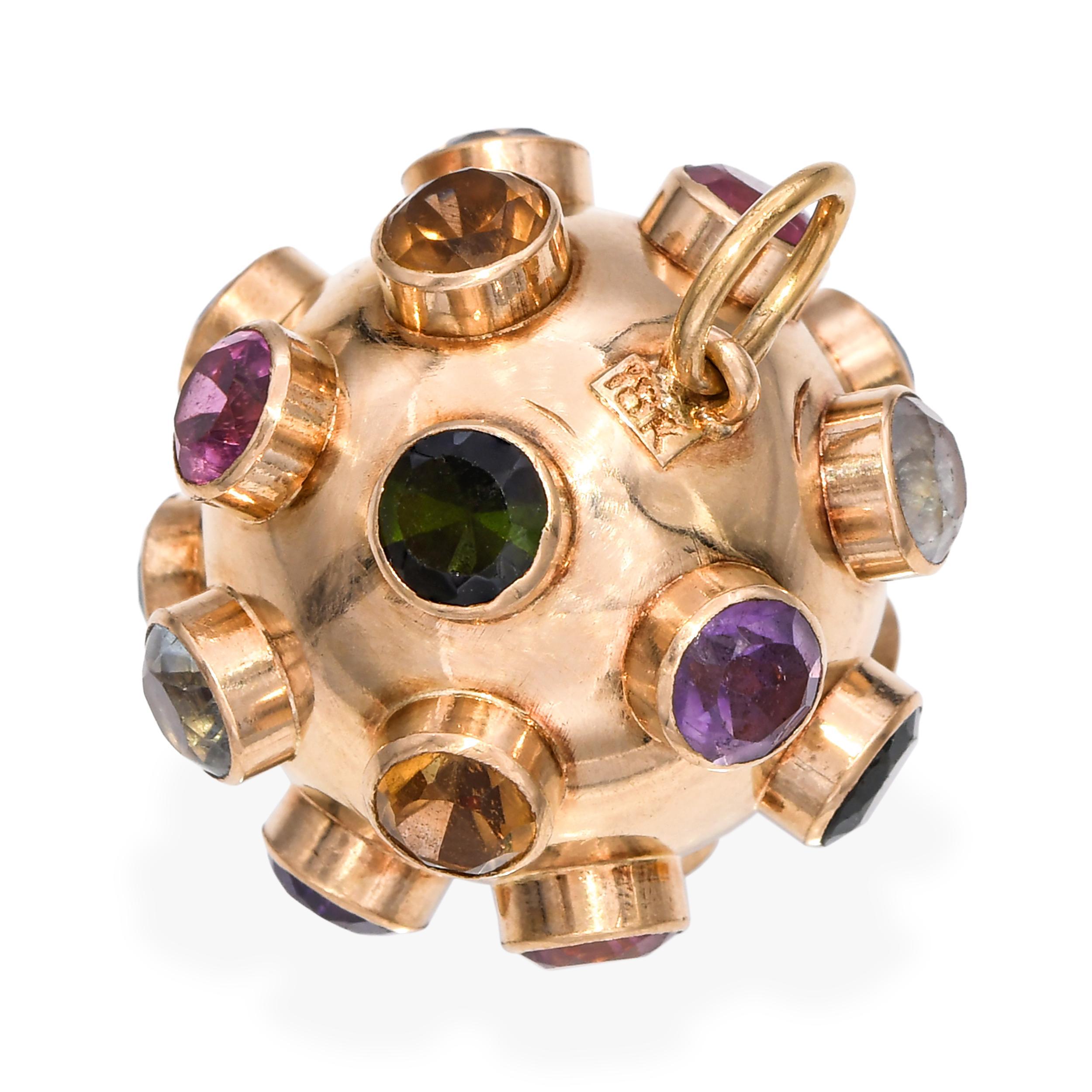 Pendentif en or jaune 18k avec breloque Sputnik en pierres précieuses en vente 1