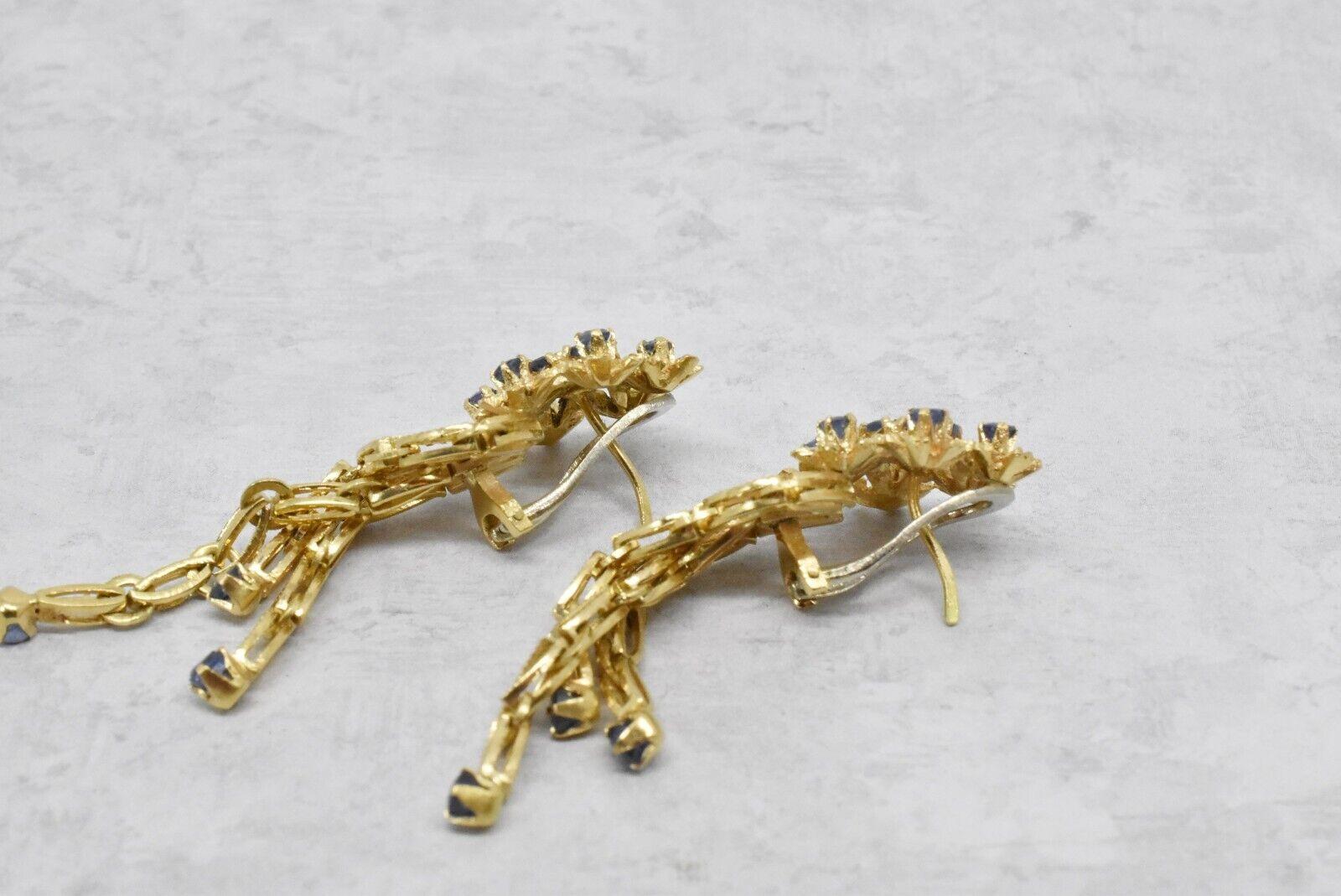 Vintage 18k Gelbgold Mehrreihiges Saphir-Armband & Ohrring Set - 56,4g im Angebot 5